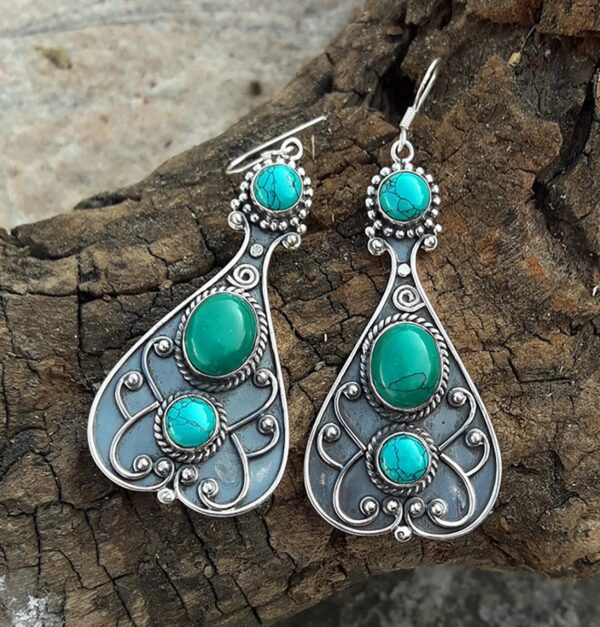 Wholesale Antique Green Turquoise Alloy Earrings