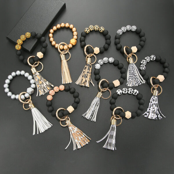 Wholesale Wooden Beads Tassel Wrist Keychain