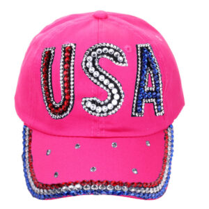 Rose red colored diamond USA cloth baseball cap / Adjustable