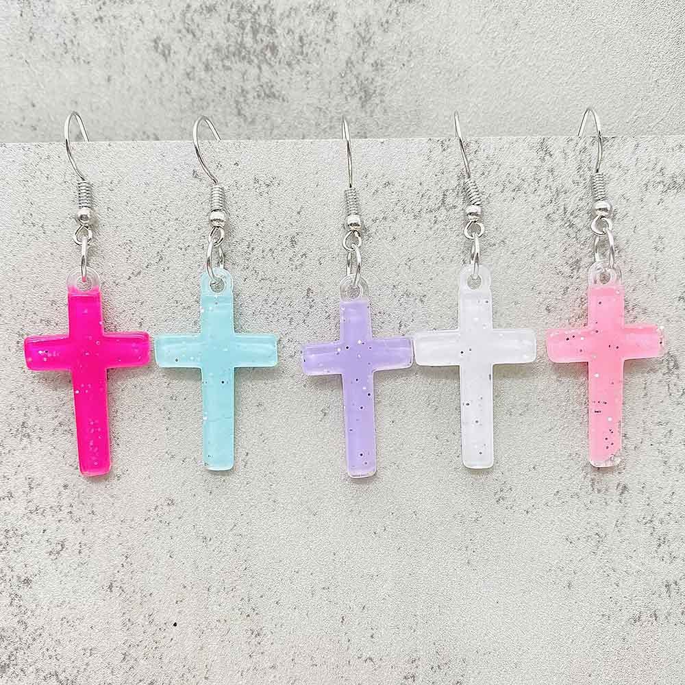 Wholesale Stylish Glitter Cross Resin op Earrings