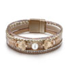 Wholesale Ethnic Style Pearl Turtle Magnetic Buckle Multi-layer PU Leather Woven Bracelet