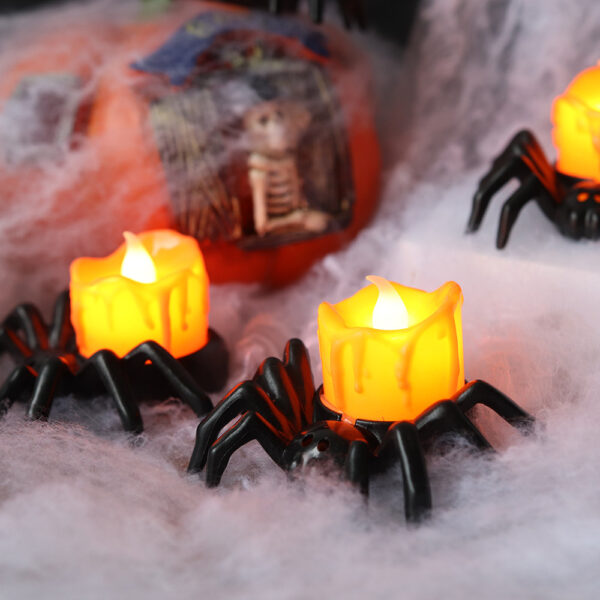 Wholesale Halloween LED Electronic Candle Plastic Light Luminous Spider Ornament