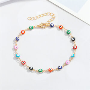 Golden multicolored big round eye anklet