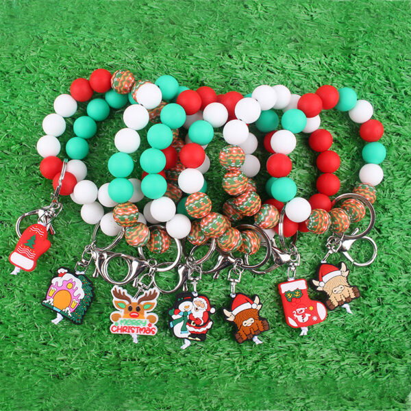 Wholesale Christmas Silicone Bead Wrist Keychain