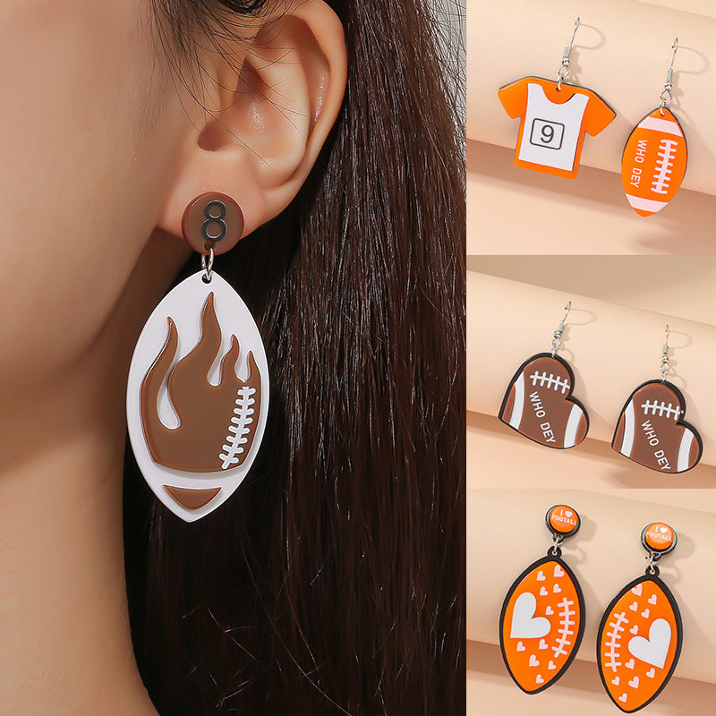 Wholesale Srts Rugby Acrylic Football Earrings