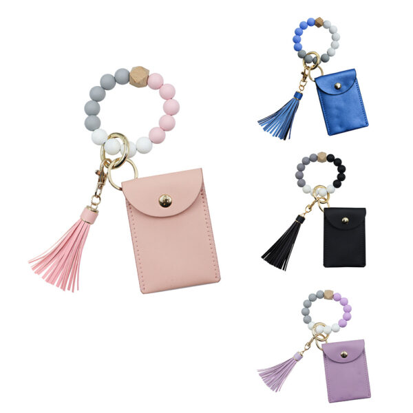 Wholesale Silicone Beaded Tassel Card Holder wrist keychain