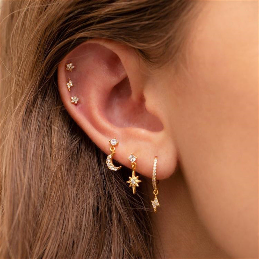 Wholesale Stars Sun Lightning Zircon Earrings