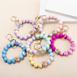 Wholesale Camouflage Silicone Beaded Wrist Keychains