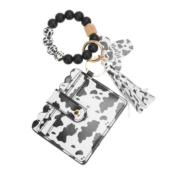 Wholesale MAMA Cow Pattern Card Bag Silicone Beaded Wrist Key Chain