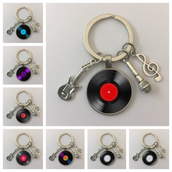 Wholesale Vinyl Records Retro Phonograph Glass Metal Keychains