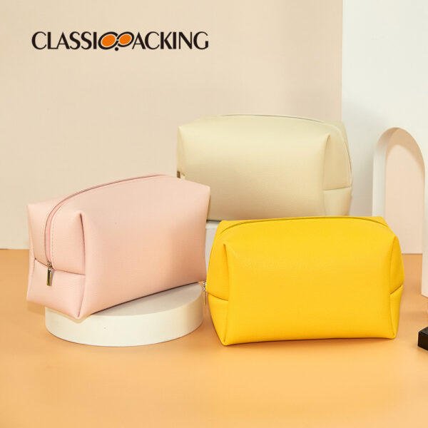 Wholesale Solid Color PU Travel Makeup Bags
