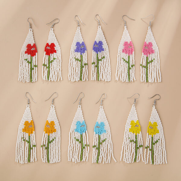 Wholesale Boho Flower Rice Beads Tassel Hand Braided Earrings
