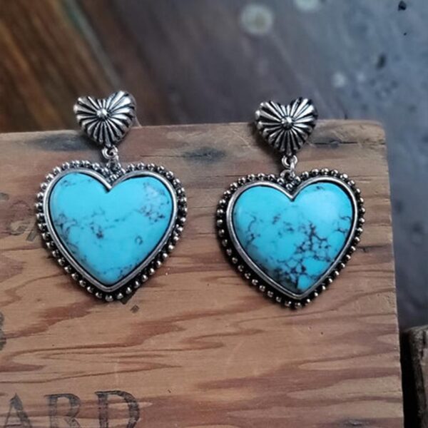 Wholesale Western Style Heart Red Turquoise Earrings