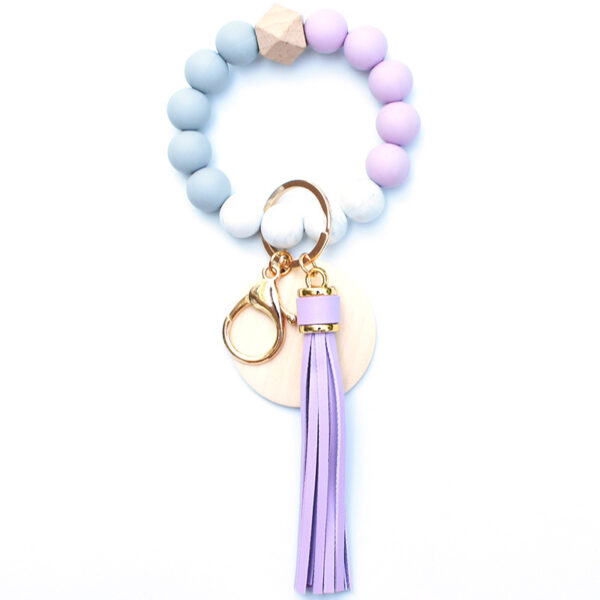 Wholesale Silicone Tassel Wooden Beads Wrist Keychain