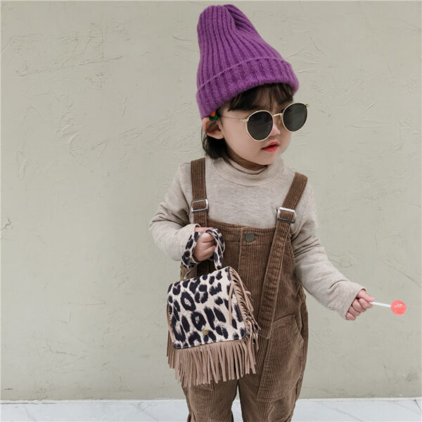 Wholesale Suede Leopard Print Tassel Kids Messenger Bag