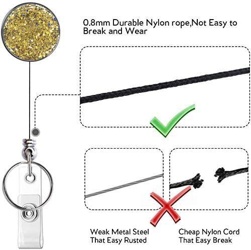 Wholesale Badge Reels UV Electroplated Resin Glitter Sequins Epoxy Badge Reel Retractable Keychain