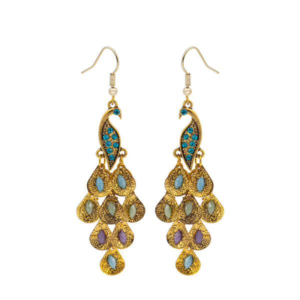 Wholesale Long Fashion Vintage Large Peacock Crystal Earrings