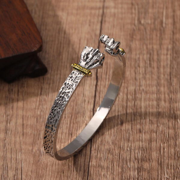 O1CN01atYrjx27qti1gviMk_2200619667849-0-cib Wholesale Power in Hand Silver Solid Open Bracelet