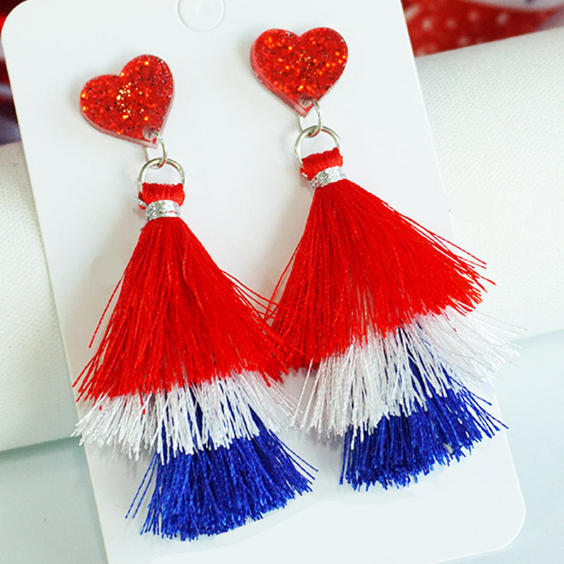 Wholesale Independence Day Festive Atmosphere Tassel Love Srts Cheerleading Earrings