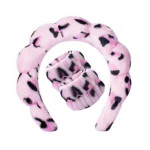 Rose red leopard print headband + 2 wrist straps (three elastic seams)