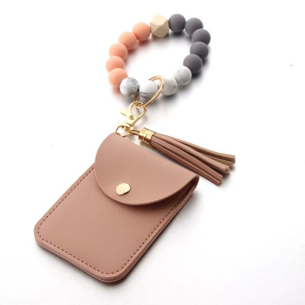 Wholesale Silicone Leather Tassel Bracelet Wooden Bead Keychain