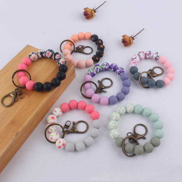 Wholesale Color Printing Silicone Handmade Beaded Wrist Keychain