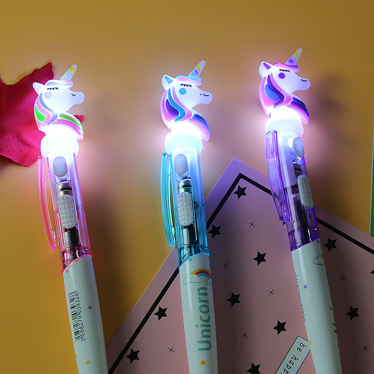 Wholesale Plastic Cartoon Unicorn Glowing Ballint Pen