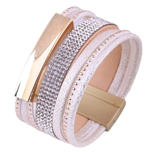 Wholesale Diamond Studded Leather Magnet Alloy Bracelet