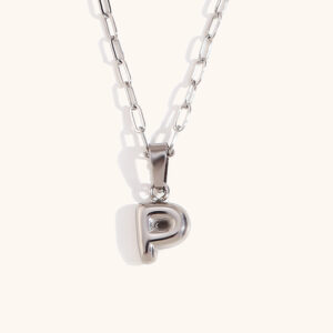 Mini bubble letter paper clip chain necklace-Silver-P