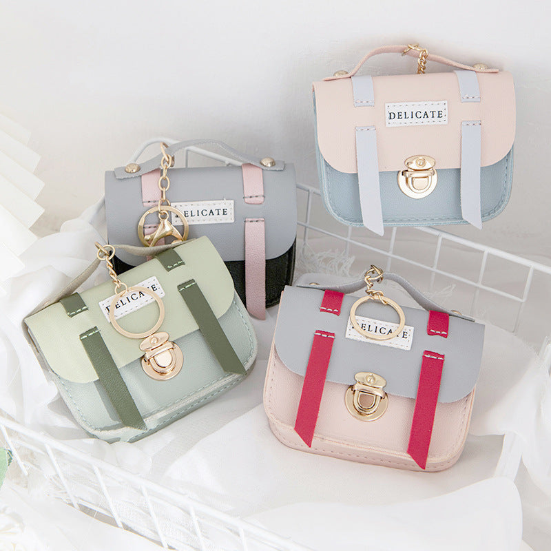 Wholesale PU Mini School Bag Type Coin Purse Keychain