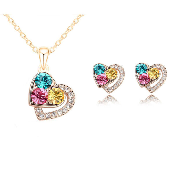 Wholesale Necklace Set Colorful Diamond Heart Shape Female Pendant Alloy Earrings