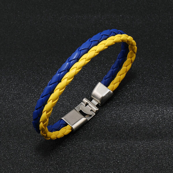 Wholesale Blue Yellow Color Block National Flag Color Woven Leather Bracelet