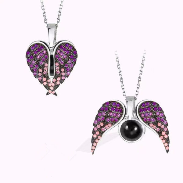 Wholesale Titanium Steel Angel Wing Projection Necklaces
