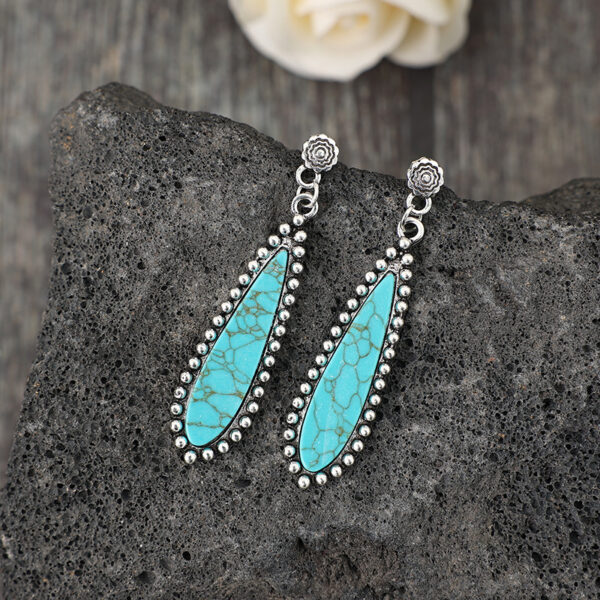 Wholesale Bohemian Retro Style Long Exaggerated Inlaid Turquoise Alloy Earrings