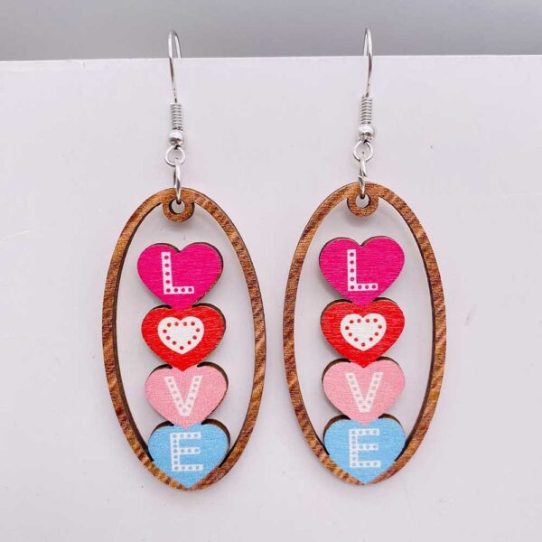 Wholesale Valentine's Day Wooden Earrings Pink Cat Claw LOVE Love Earrings