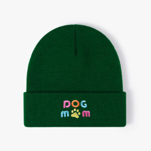 Embroidery DOG MOM Knitted Hat-Dark Green / Free size