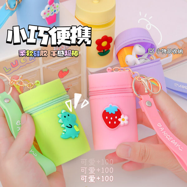 Wholesale Mini Portable Silicone Bucket Storage Bag Coin Purse Keychain