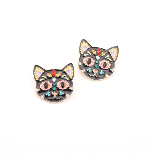 Wholesale Exaggerated Oil-drop Color Black Cat Inlaid with Rhinestone Alloy Earrings