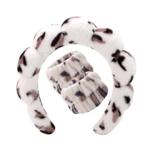 Off-white leopard print headband + 2 wrist straps (three elastic seams)