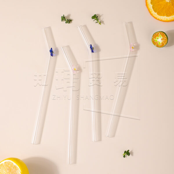 Wholesale Colorful Flower Borosilicate Glass Transparent Straws