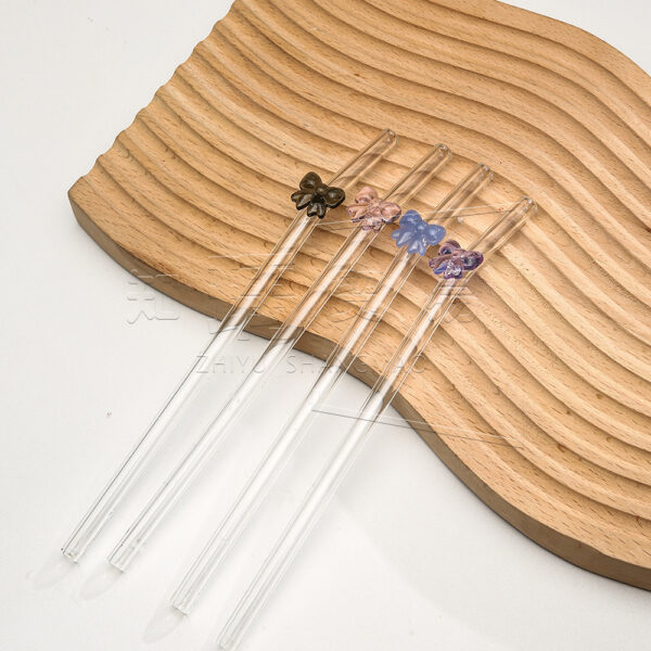 Wholesale Colorful Bow Transparent Borosilicate Glass Straws