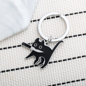Wholesale Stainless Steel Black Cat Keychain with Knife