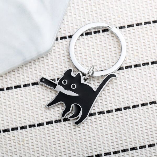 Wholesale Stainless Steel Black Cat Keychain with Knife