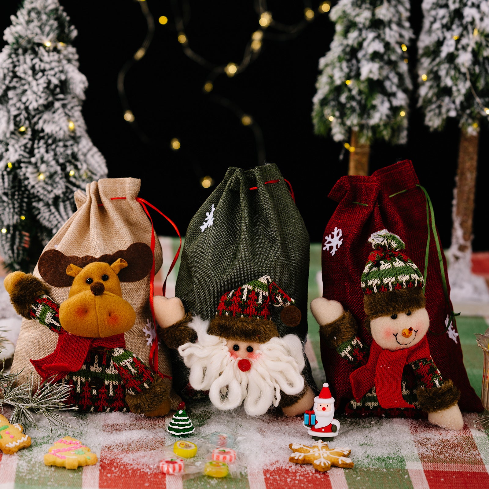 Wholesale Christmas New Decorations Cartoon Dolls Linen Gift Bags