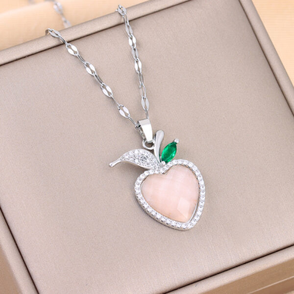 Wholesale Micro Paved Crystal Apple Titanium Steel Necklaces