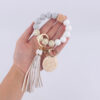 Wholesale MAMA Printed Silicone Beaded Tassel Wrist Keychain