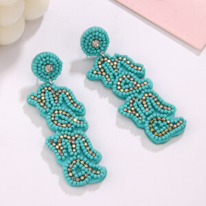 "a pair of blue english ""mama"" rice bead earrings"