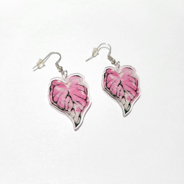 Wholesale Love Pink Leaf Turtle Back Leaf Acrylic Earrings