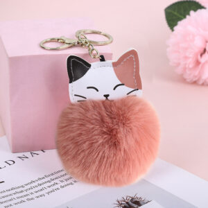 Leather pink--lucky cat / Spot-gold 4 section lobster buckle