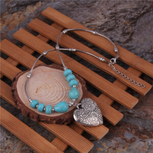 Ancient silver peach heart-turquoise necklace